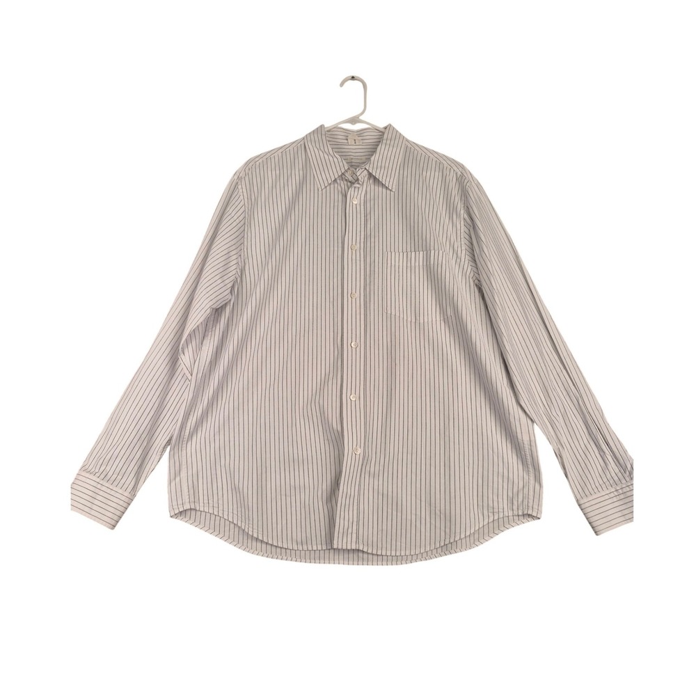 ARKET Mens Relaxed Fit Pinstripe Button Down Shirt White Blue Long Sleeve‎ Large